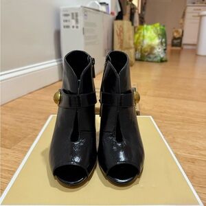 MICHAEL Michael Kors Black peep toe Ankle Booties with Gold Button